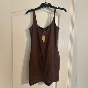 SKIMS Signature Swim Tank Mini Dress in Cocoa – Size L – NWT